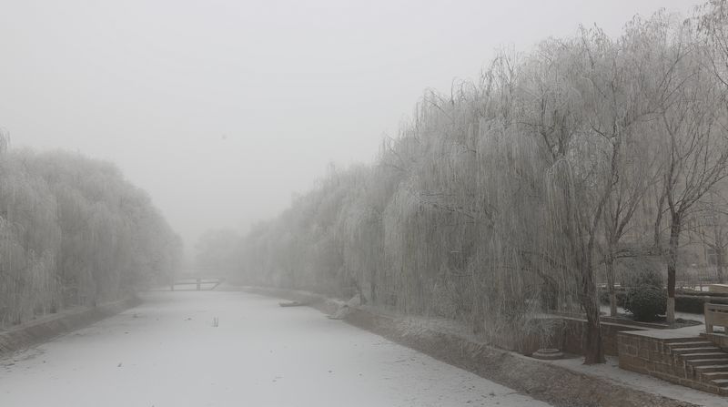 雾霾凝霜似小雪