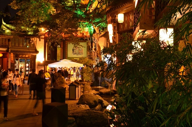 夜里的锦里，美女好多，一个也没有拍上。